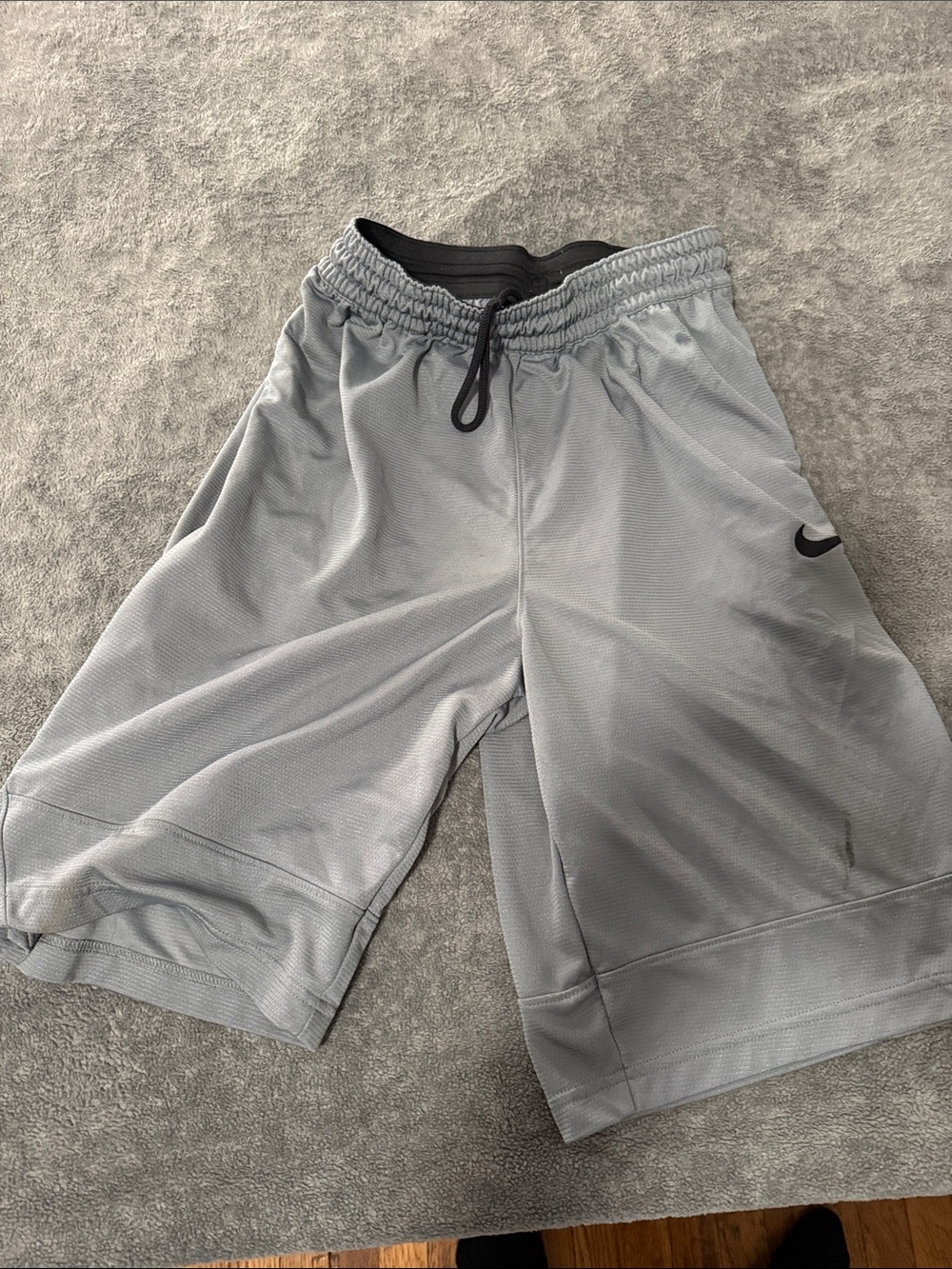Nike Men's Light Gray Athletic Shorts with Black Drawstring
